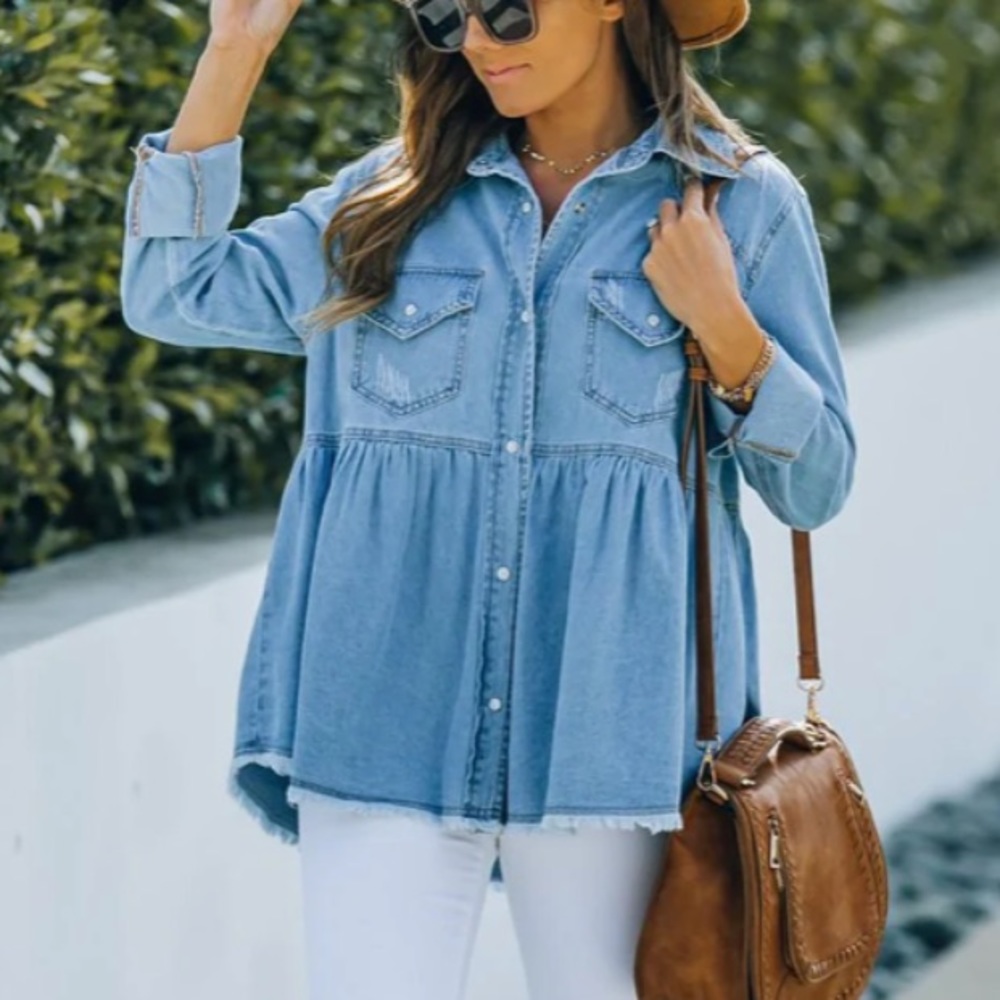 Chambray Babydoll Top